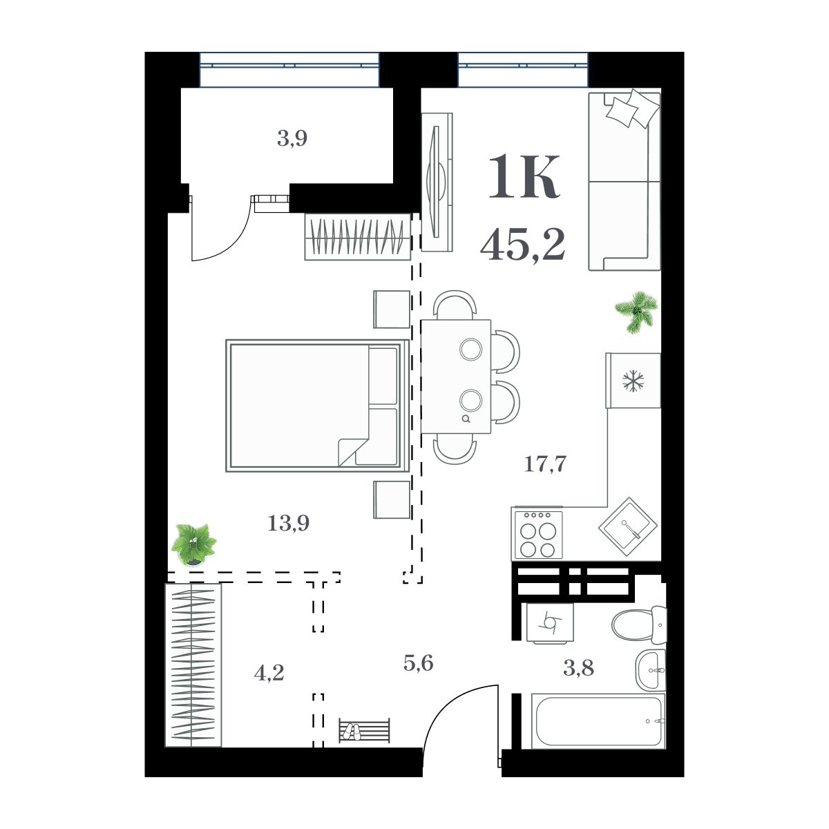1-комнатная, 48.81 м², № 82 в Амурский