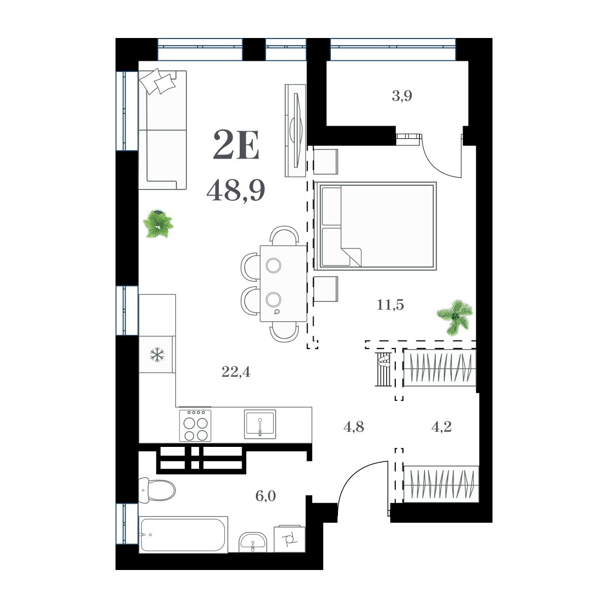 1-комнатная, 51.83 м², № 129 в Амурский