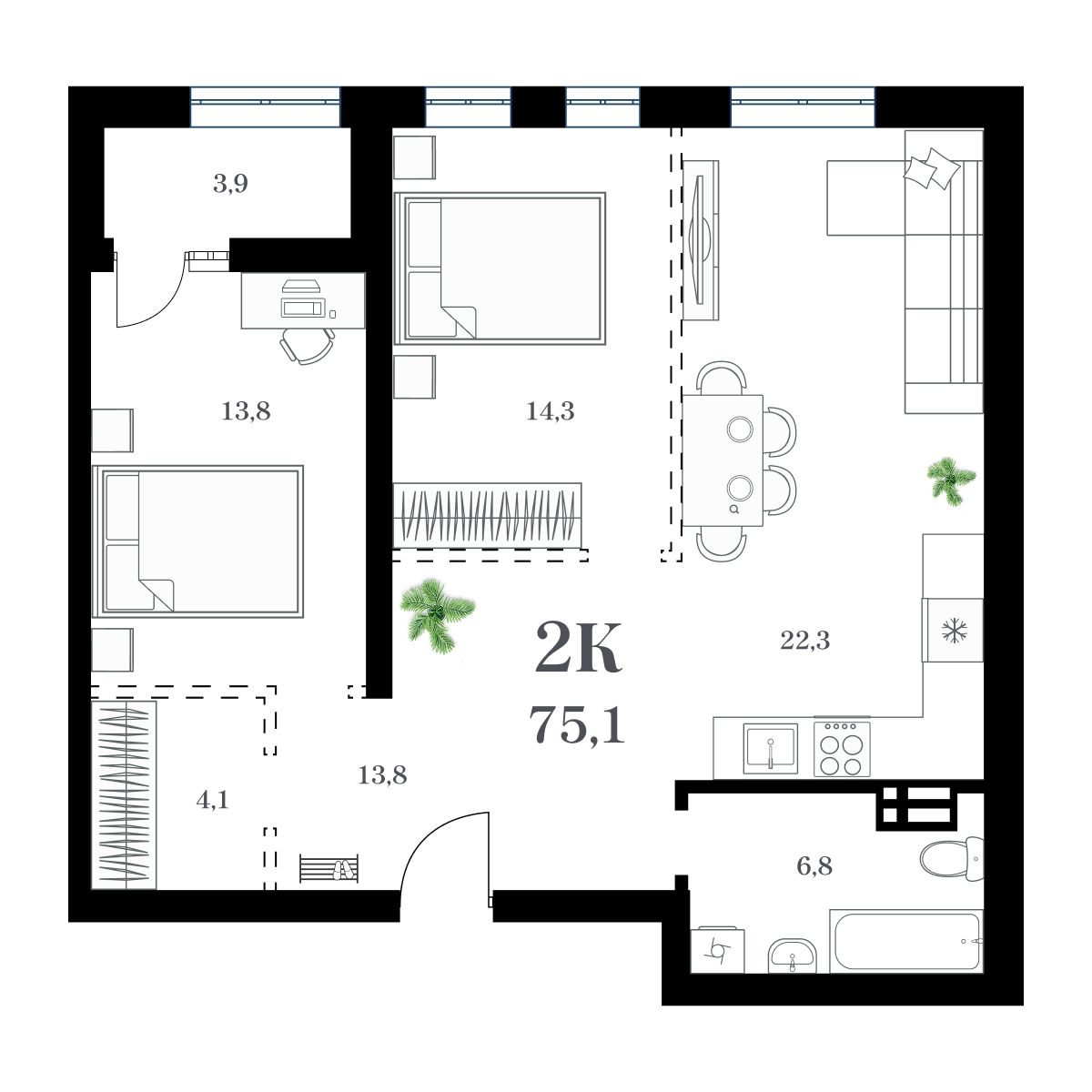 2-комнатная, 78.43 м², № 60 в Амурский
