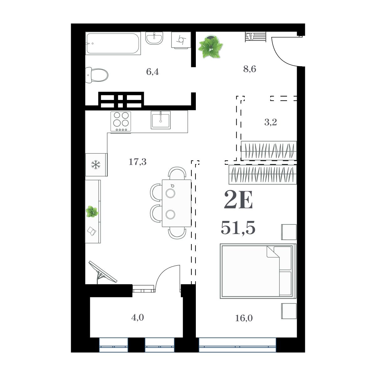 1-комнатная, 54.61 м², № 251 в Амурский