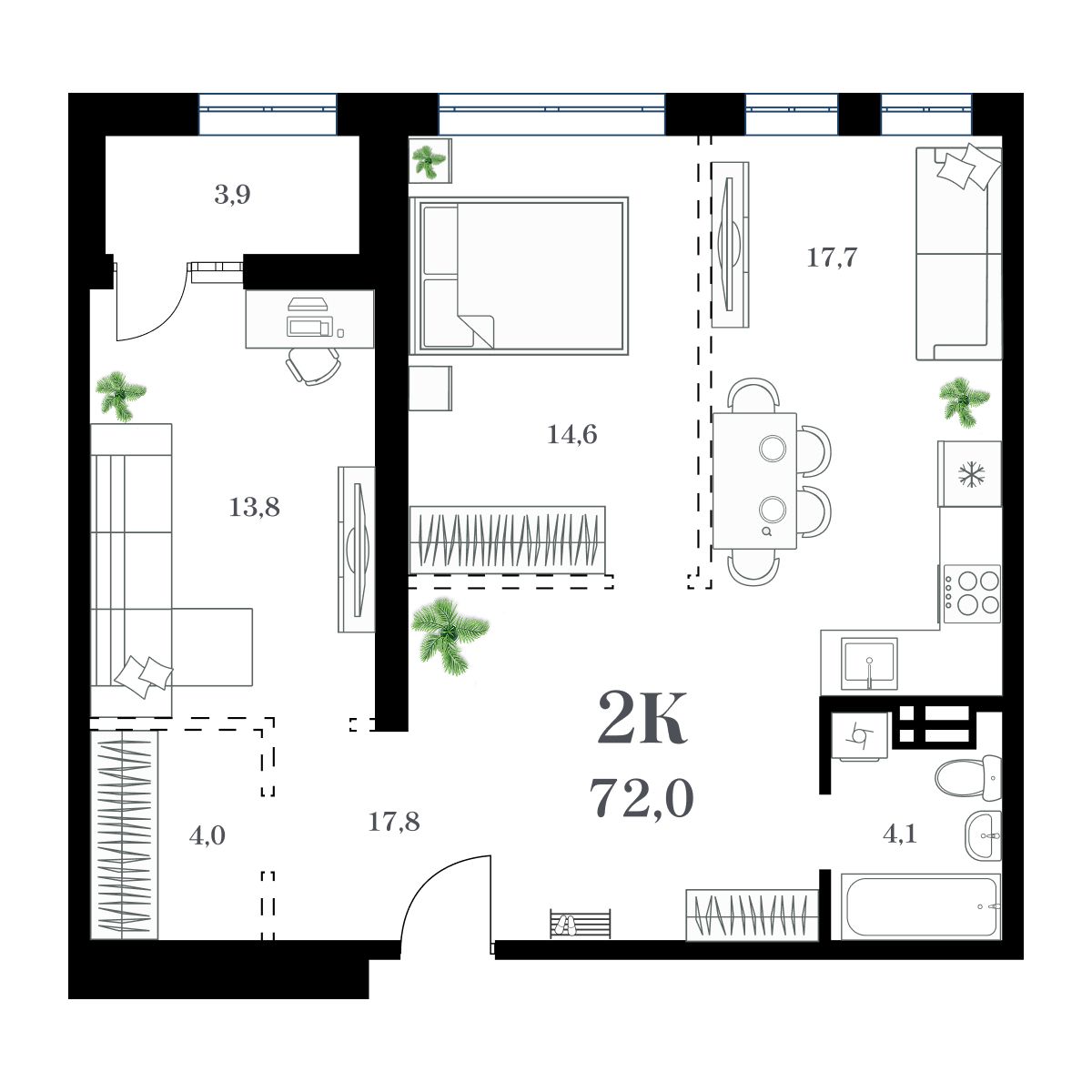2-комнатная, 75.05 м², № 211 в Амурский
