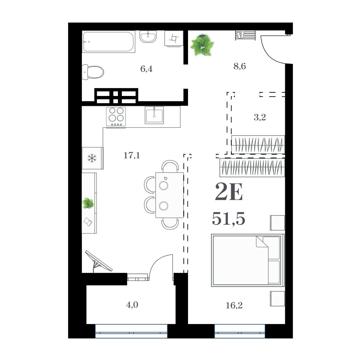 1-комнатная, 54.34 м², № 272 в Амурский
