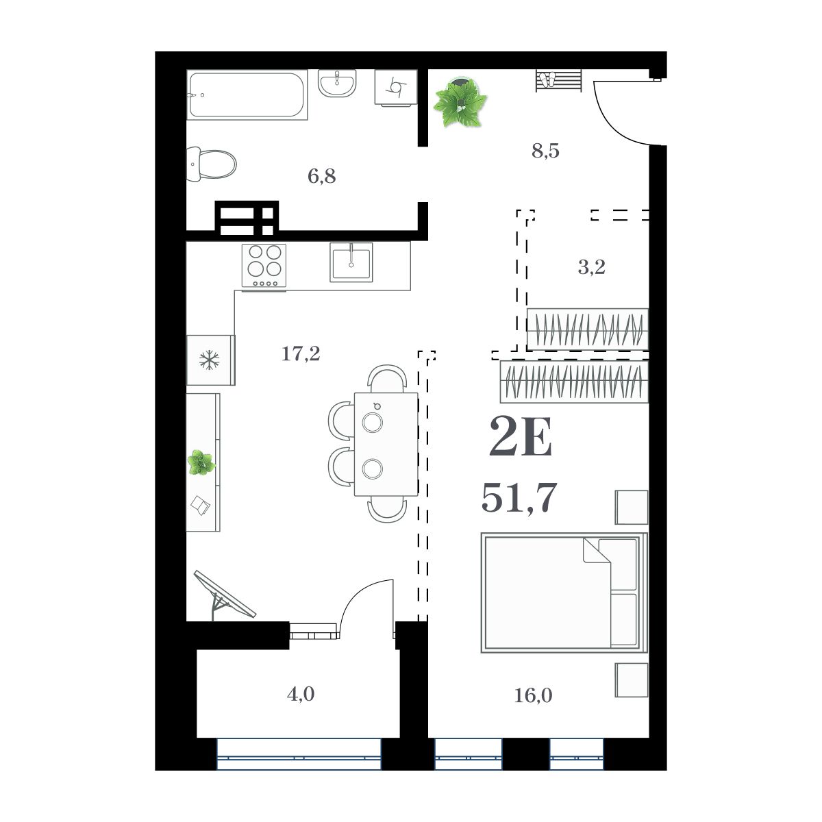 1-комнатная, 54.6 м², № 237 в Амурский