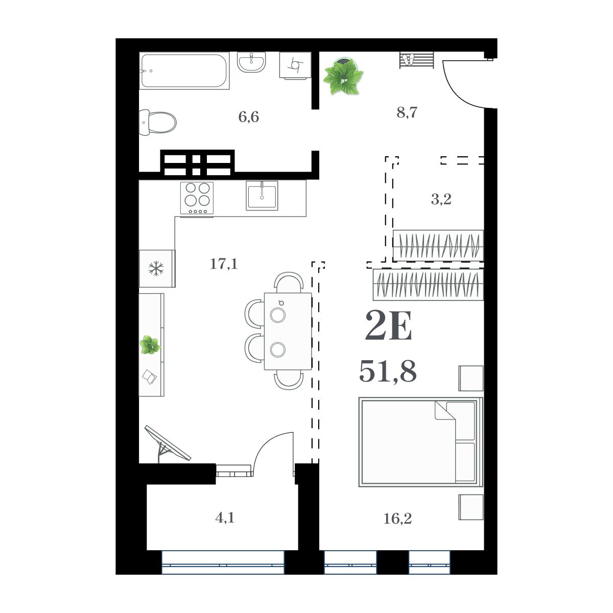 1-комнатная, 54.34 м², № 263 в Амурский
