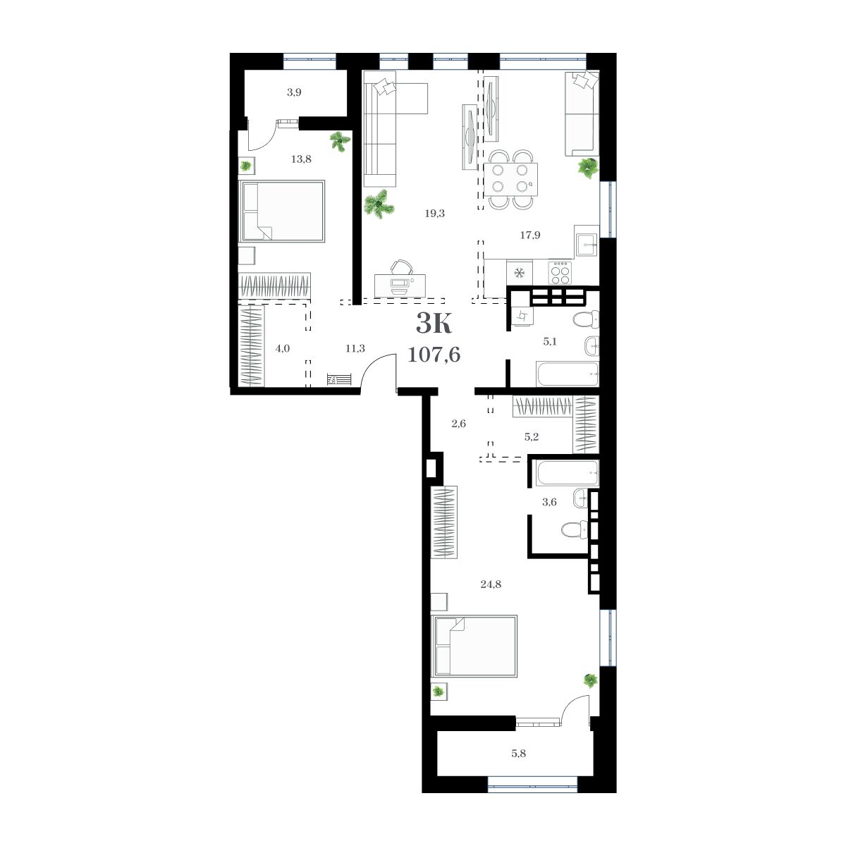 3-комнатная, 113.59 м², № 268 в Амурский