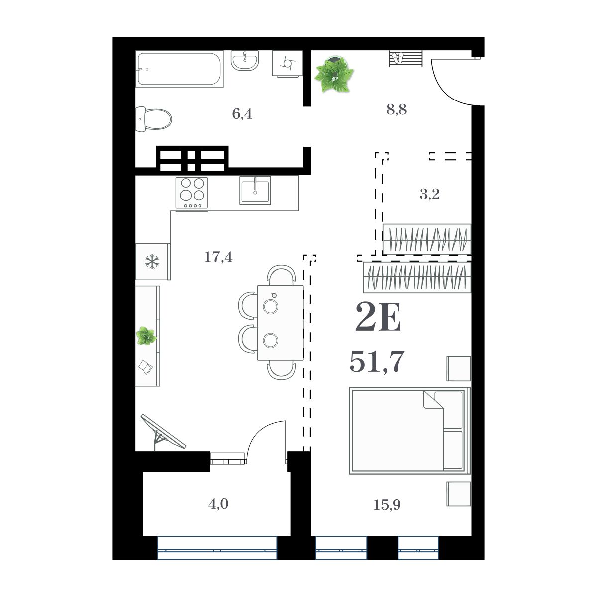 1-комнатная, 54.34 м², № 260 в Амурский