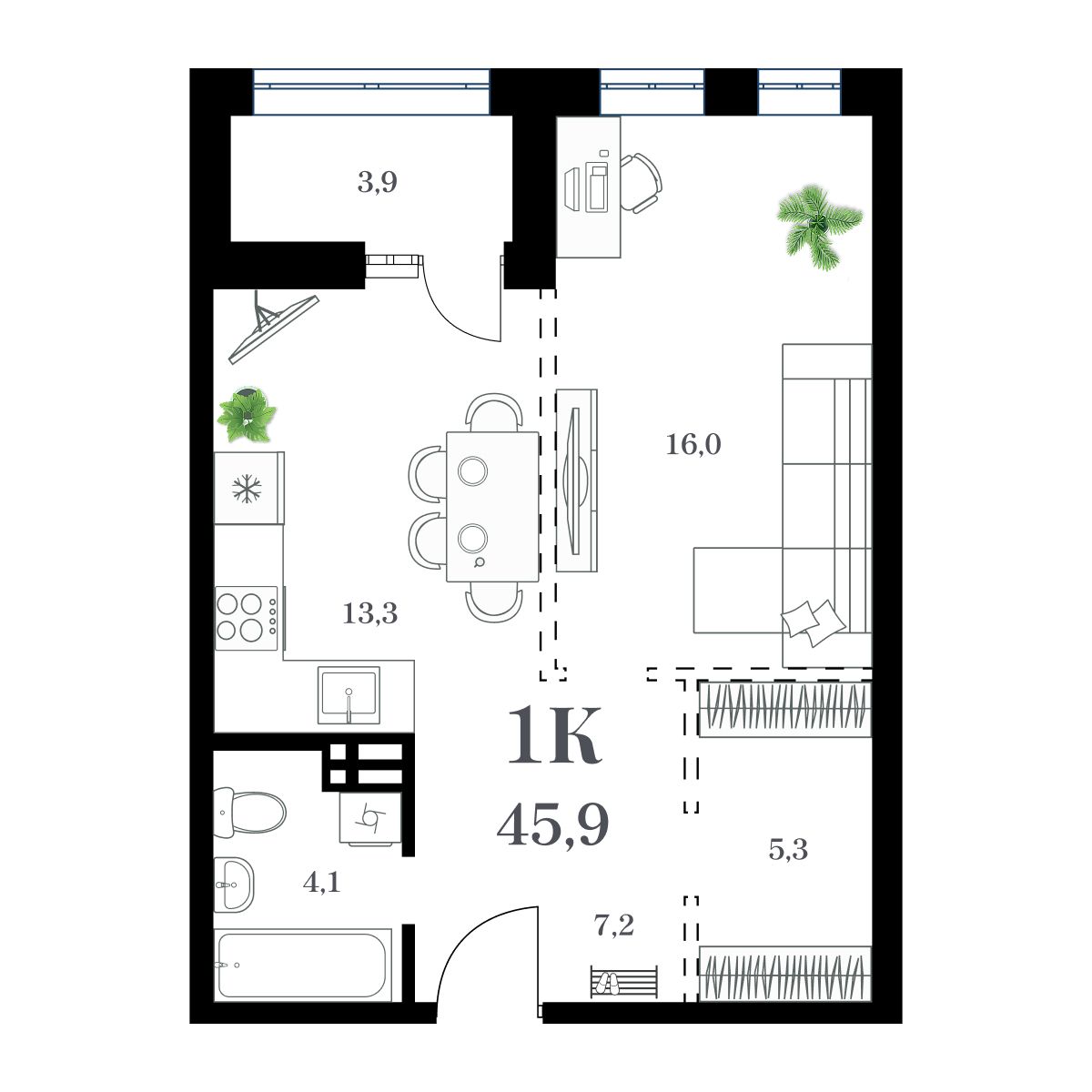 1-комнатная, 48.81 м², № 220 в Амурский