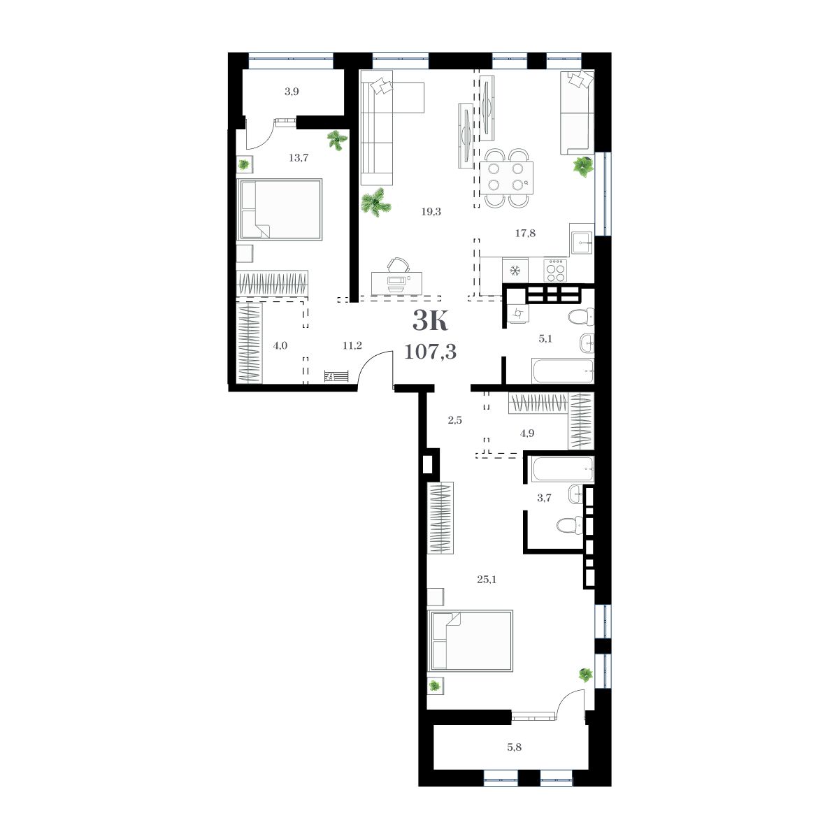3-комнатная, 114.28 м², № 247 в Амурский
