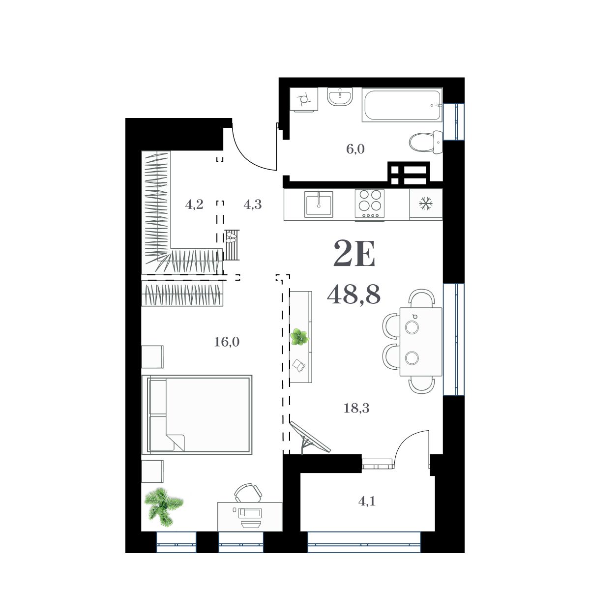 1-комнатная, 51.61 м², № 214 в Амурский
