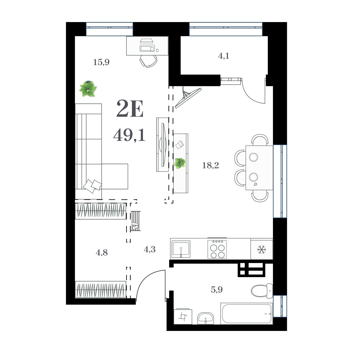 1-комнатная, 52.16 м², № 213 в Амурский