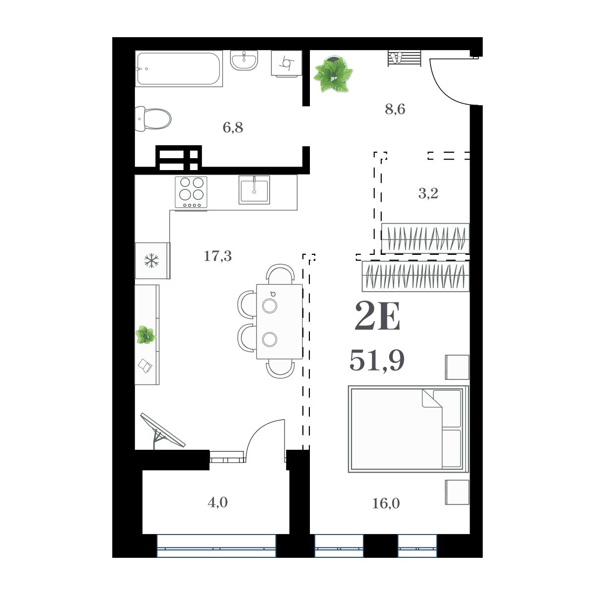 1-комнатная, 54.61 м², № 217 в Амурский