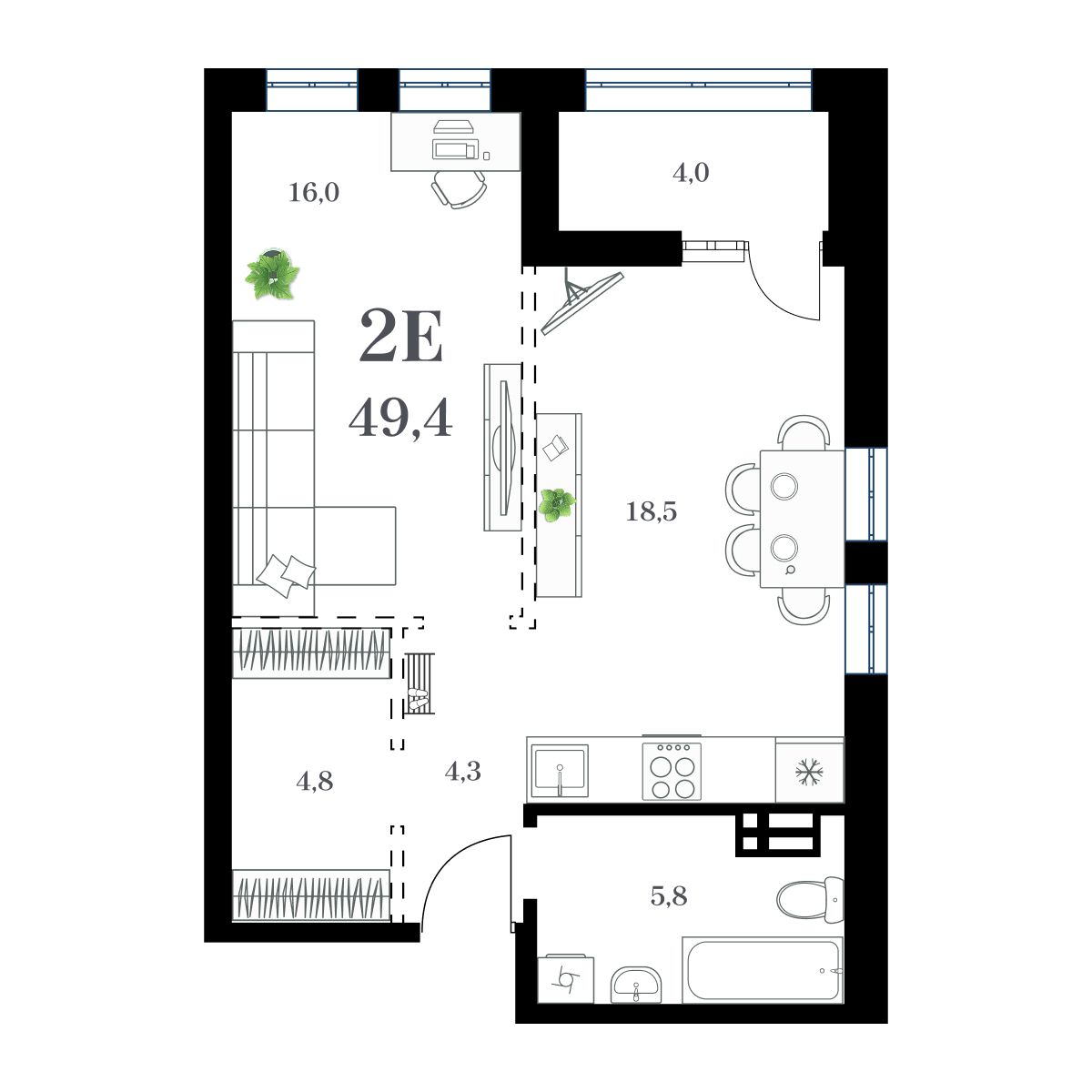 1-комнатная, 51.88 м², № 197 в Амурский