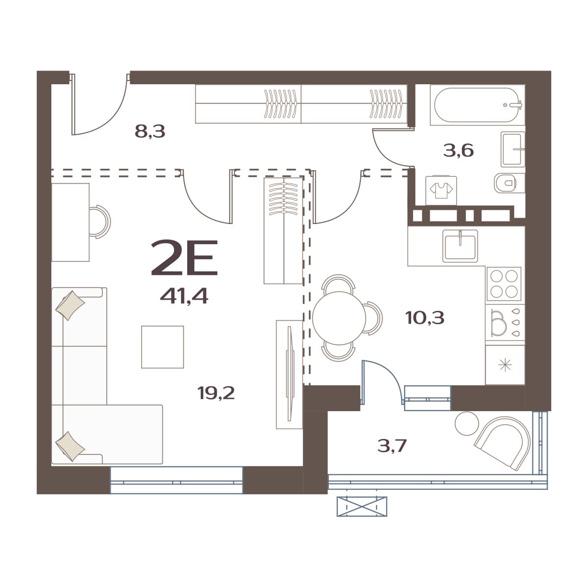 1-комнатная, 41.4 м², № 59 в Меридианы Улисса