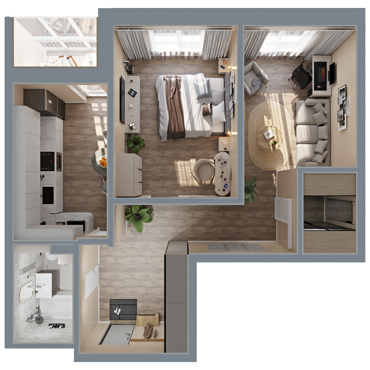 2-комнатная, 59.18 м², № 319 в Меридианы Улисса