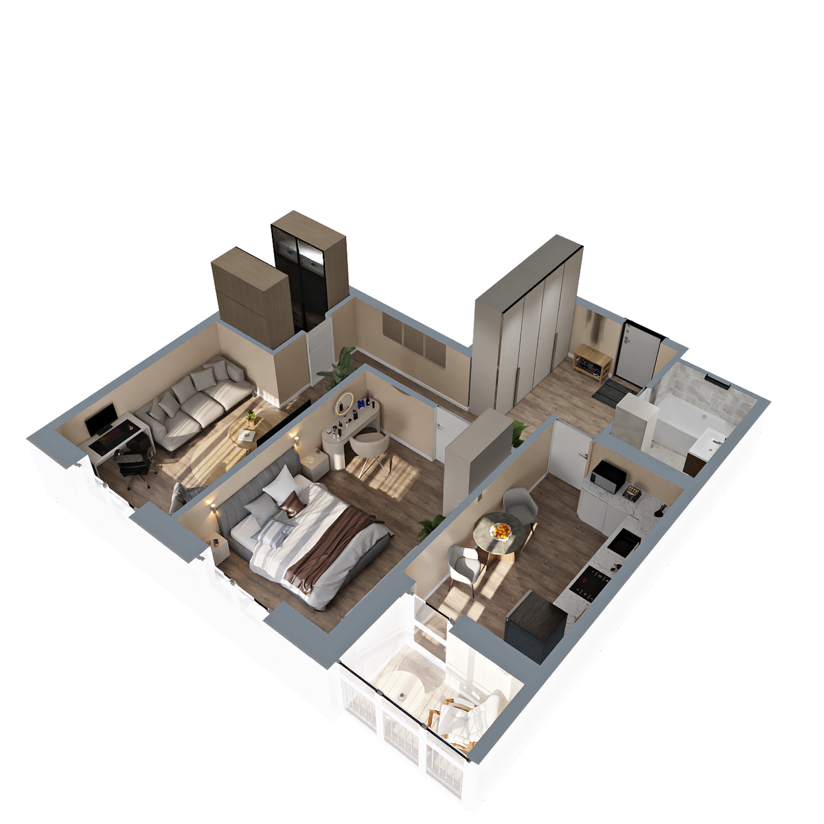 2-комнатная, 63.64 м², № 381 в Меридианы Улисса