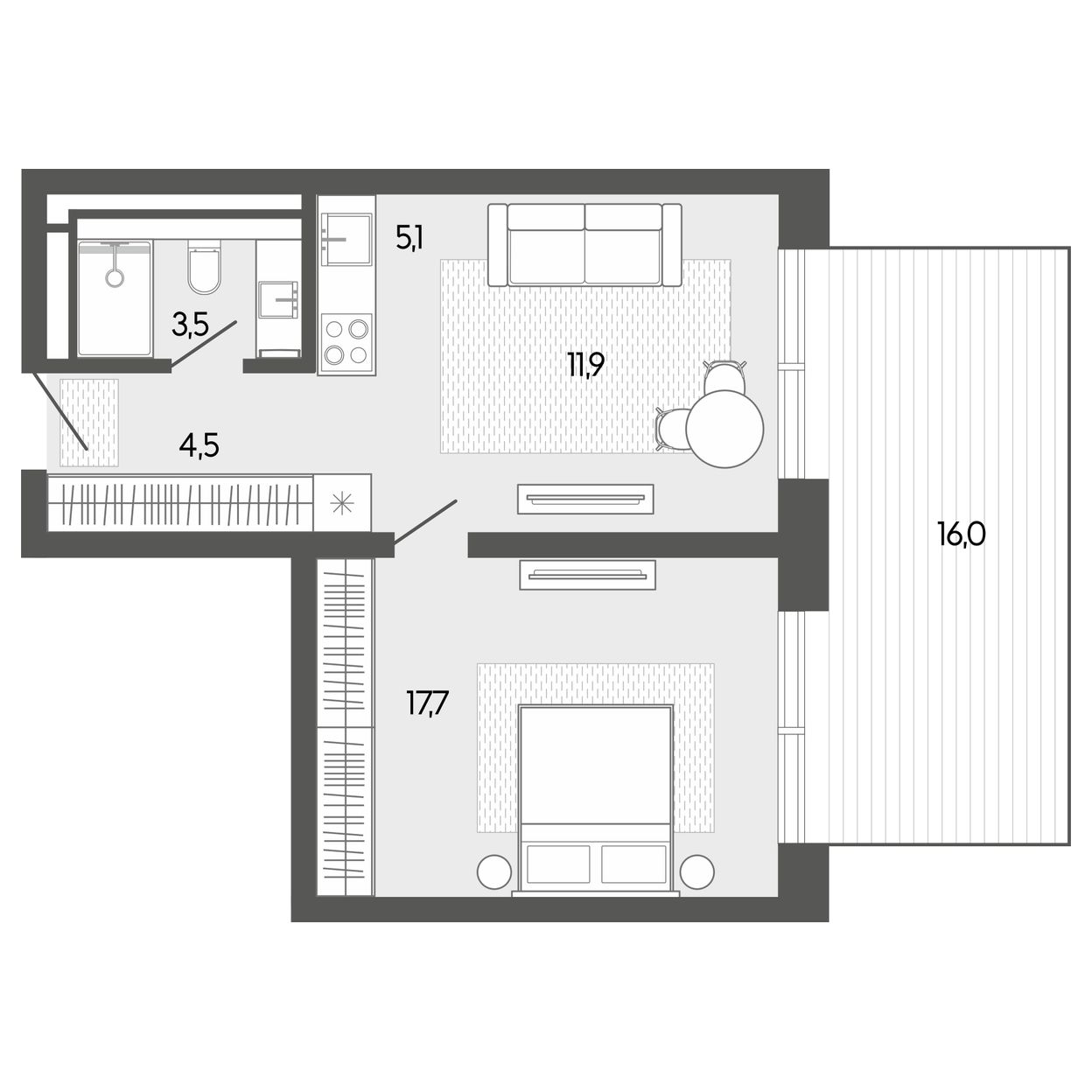 Планировка 58,56 м²