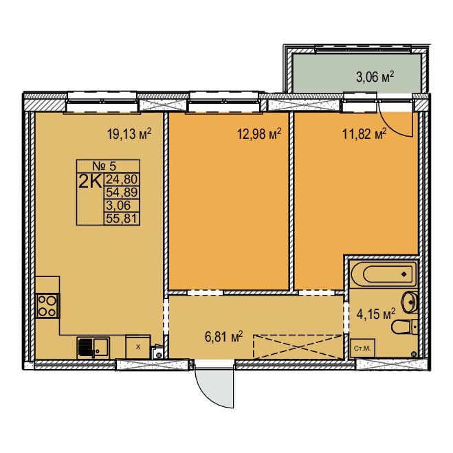 Планировка 2-комн. 3