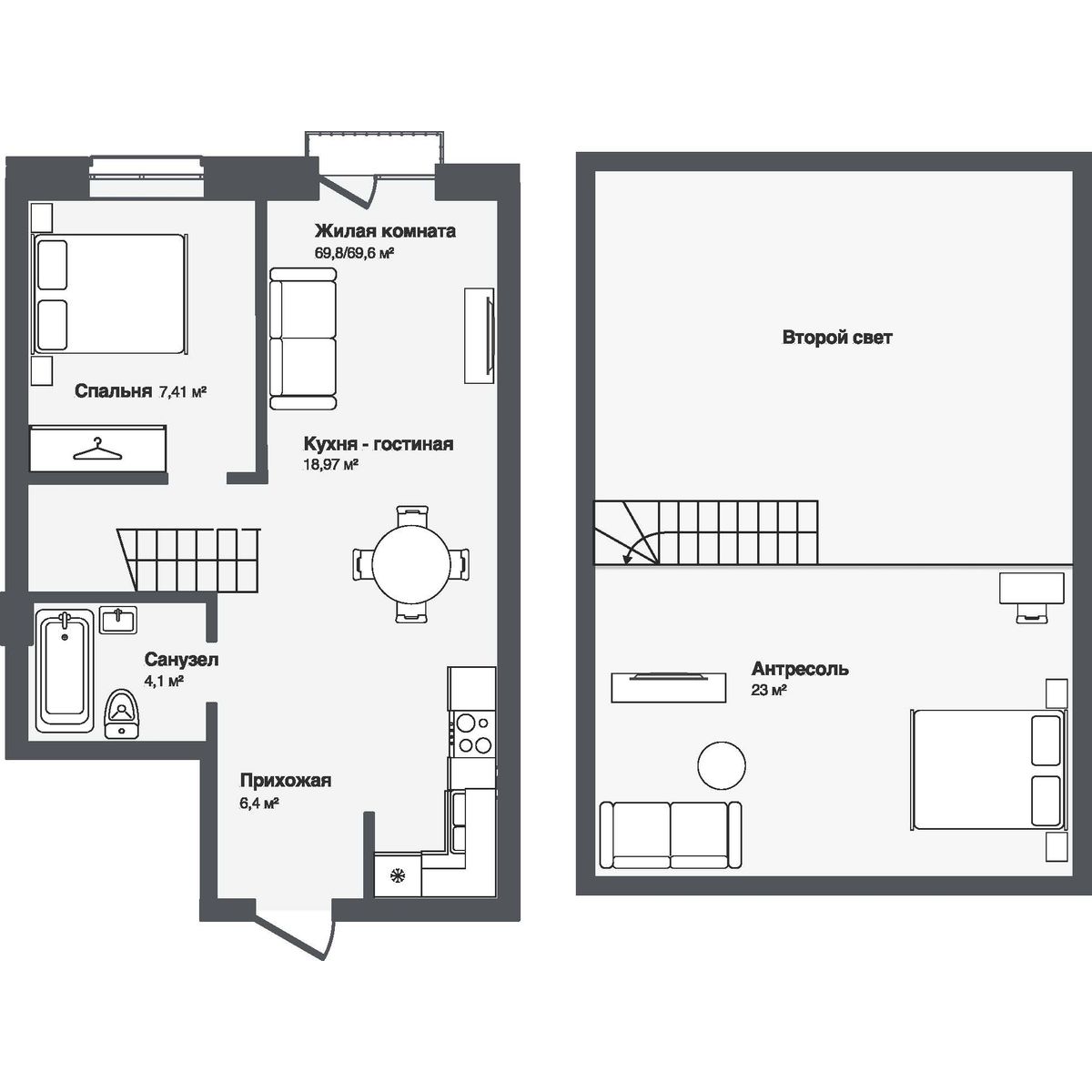 3-комнатная, 69.78 м², № 20 в Мечта