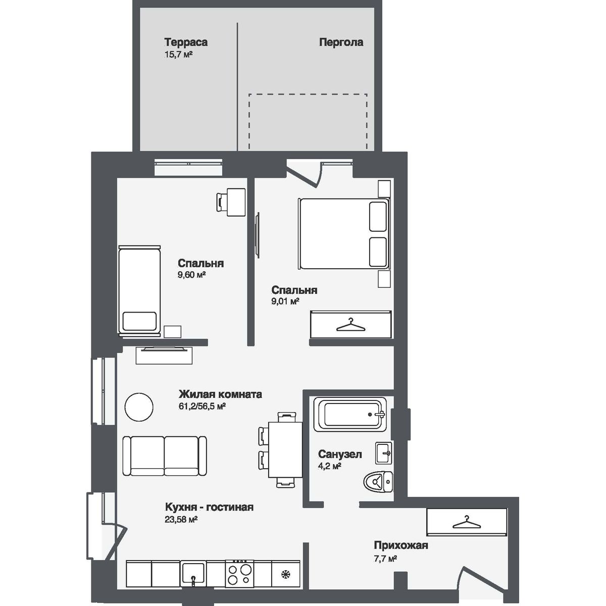3-комнатная, 61.21 м², № 3 в Мечта