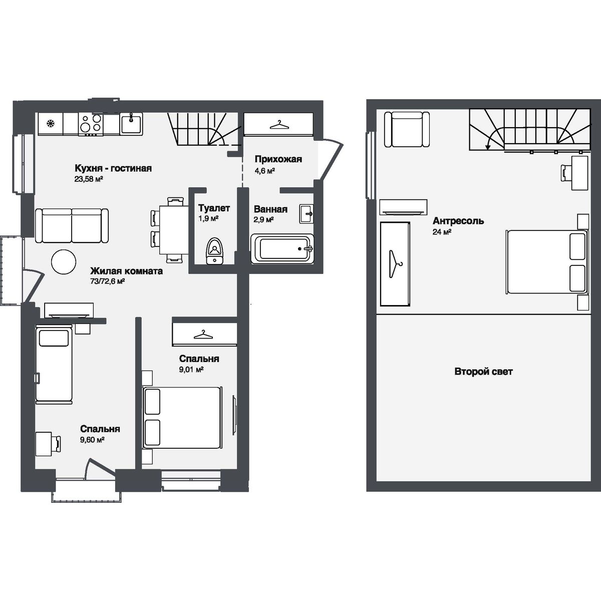 3-комнатная, 72.96 м², № 18 в Мечта