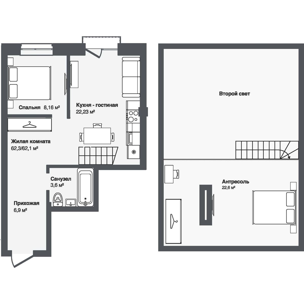 3-комнатная, 62.28 м², № 21 в Мечта