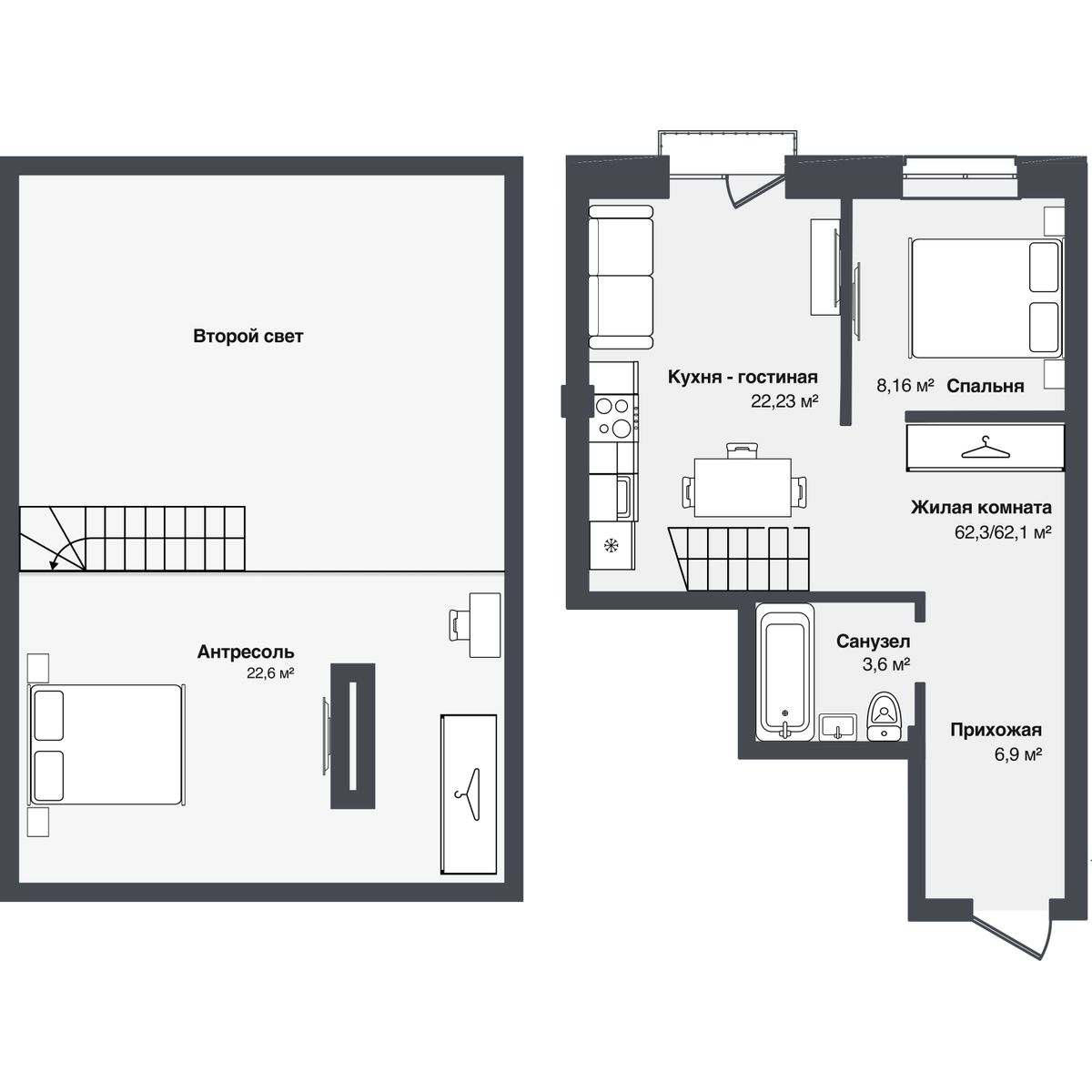 3-комнатная, 62.28 м², № 20 в Мечта