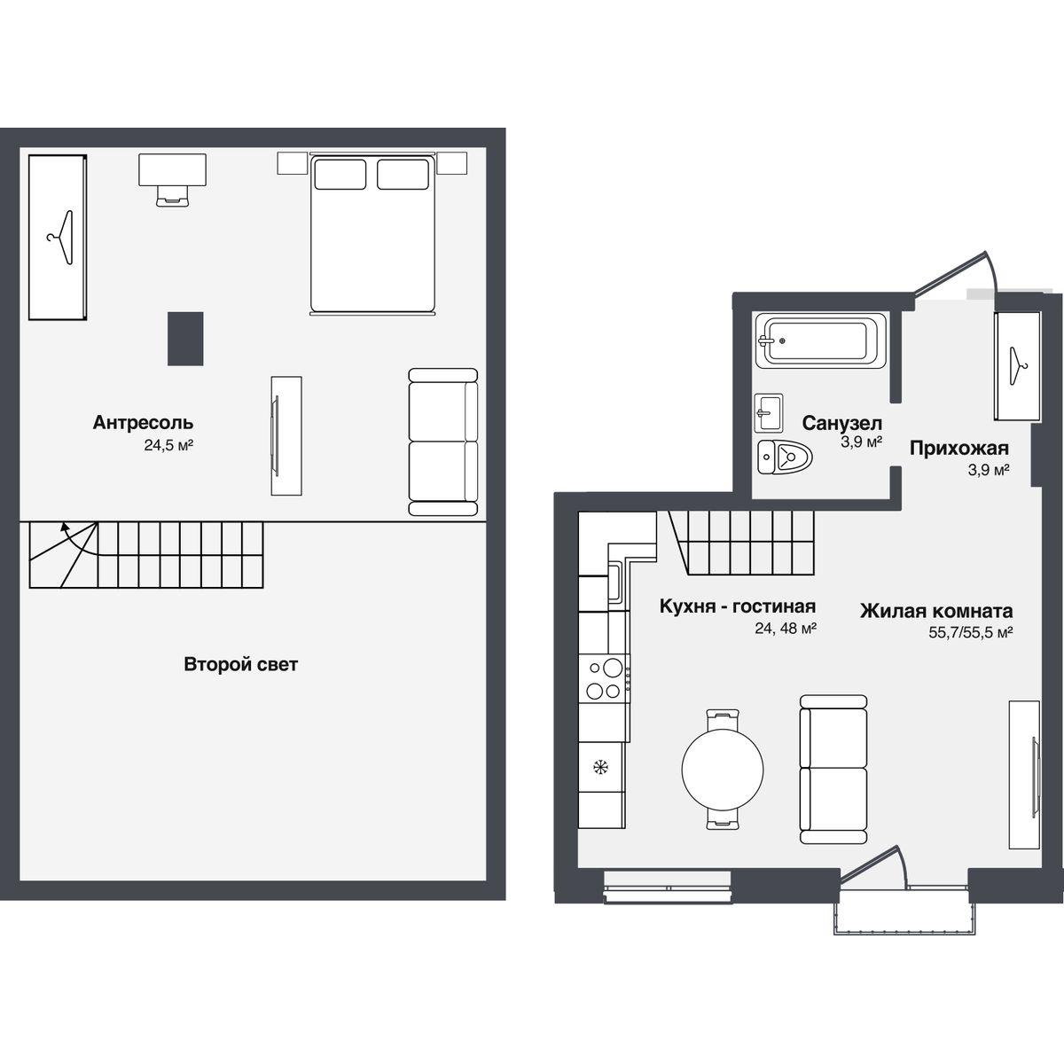 2-комнатная, 55.68 м², № 17 в Мечта