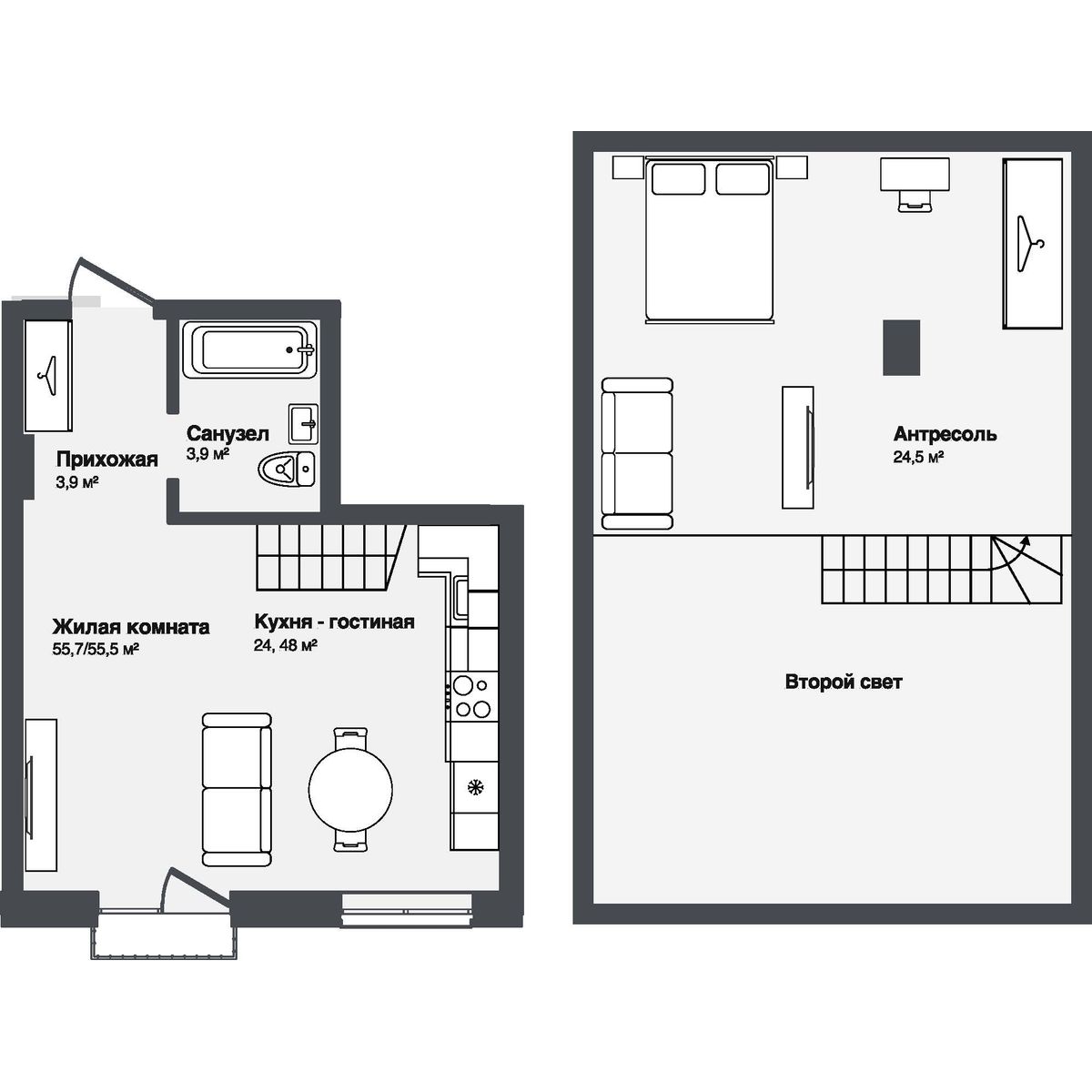 2-комнатная квартира, 55.68 кв.м, ЖК «Мечта» 2-комнатная квартира, 55.68 кв.м, ЖК «Мечта»