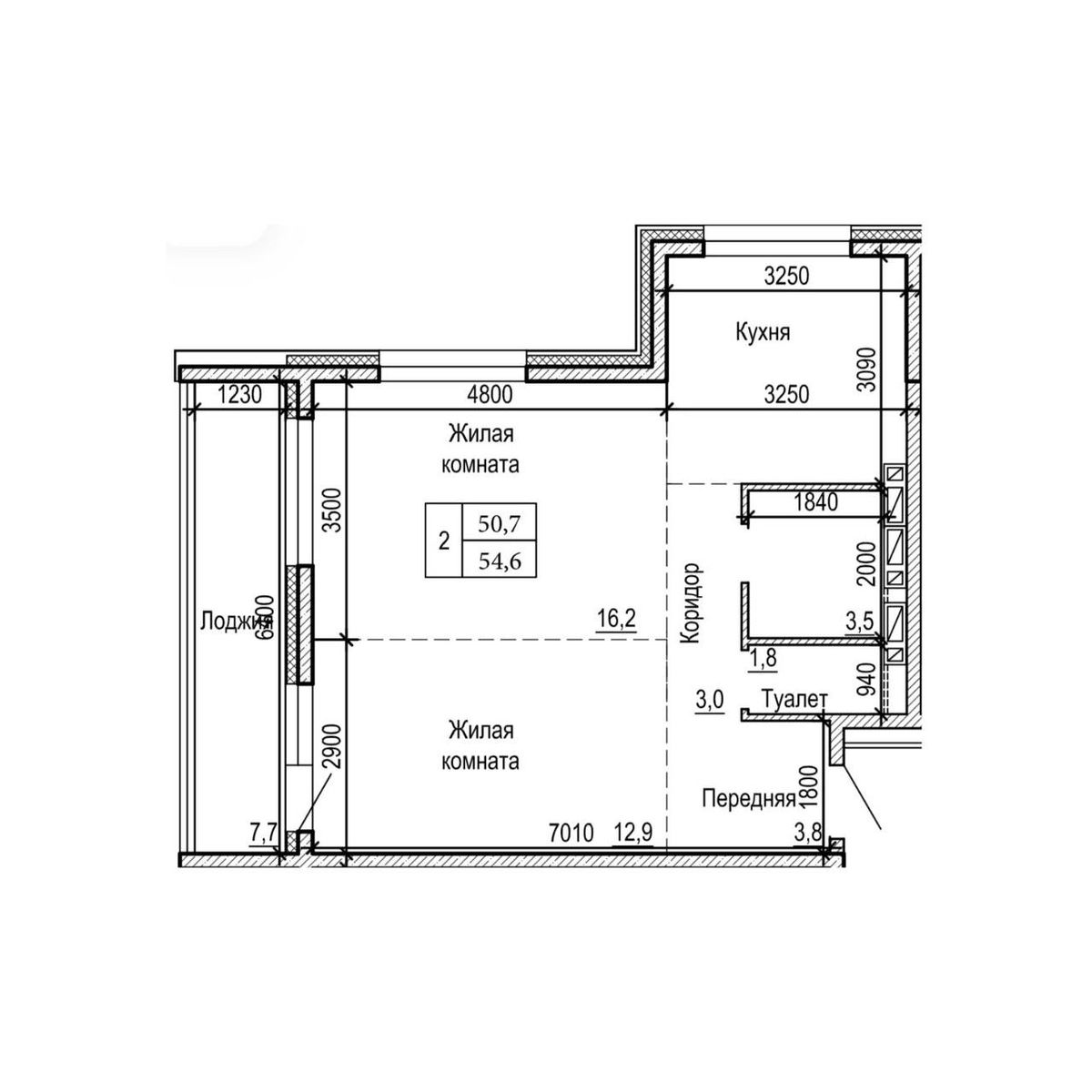 2-комнатная, 54.6 м², № 14-3 в ЖК на Черняховского
