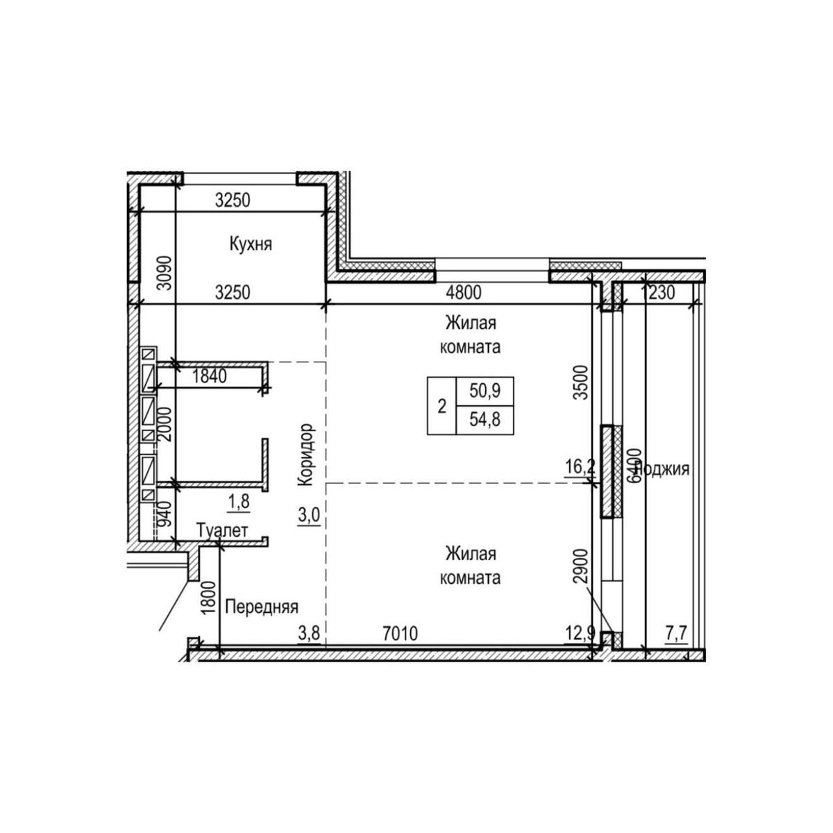 2-комнатная, 54.8 м², № 4-4 в ЖК на Черняховского