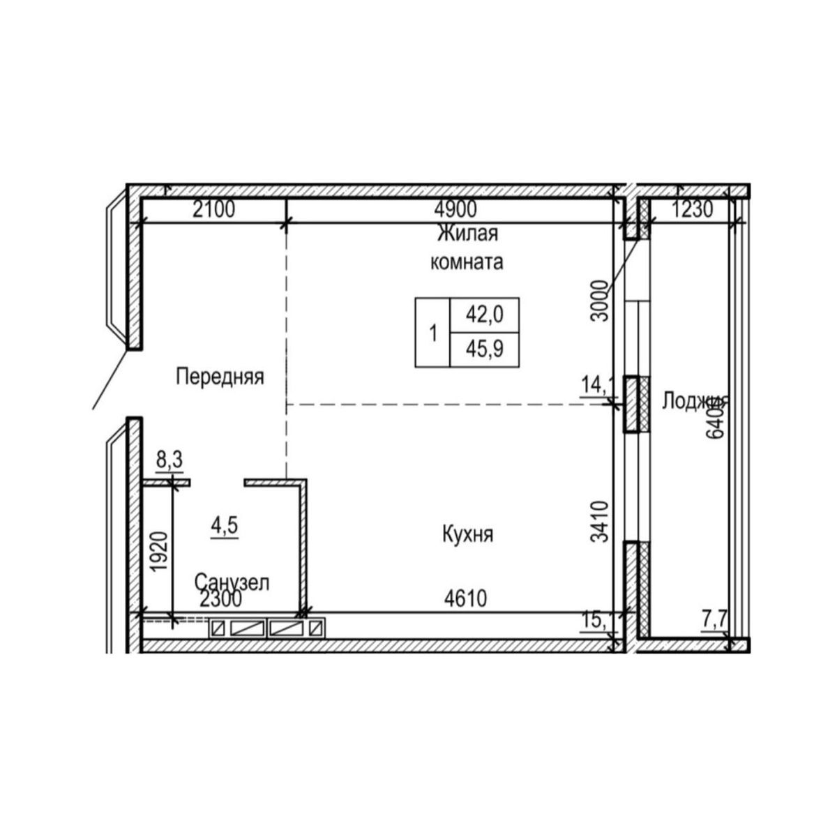 1-комнатная, 45.9 м², № 11-7 в ЖК на Черняховского