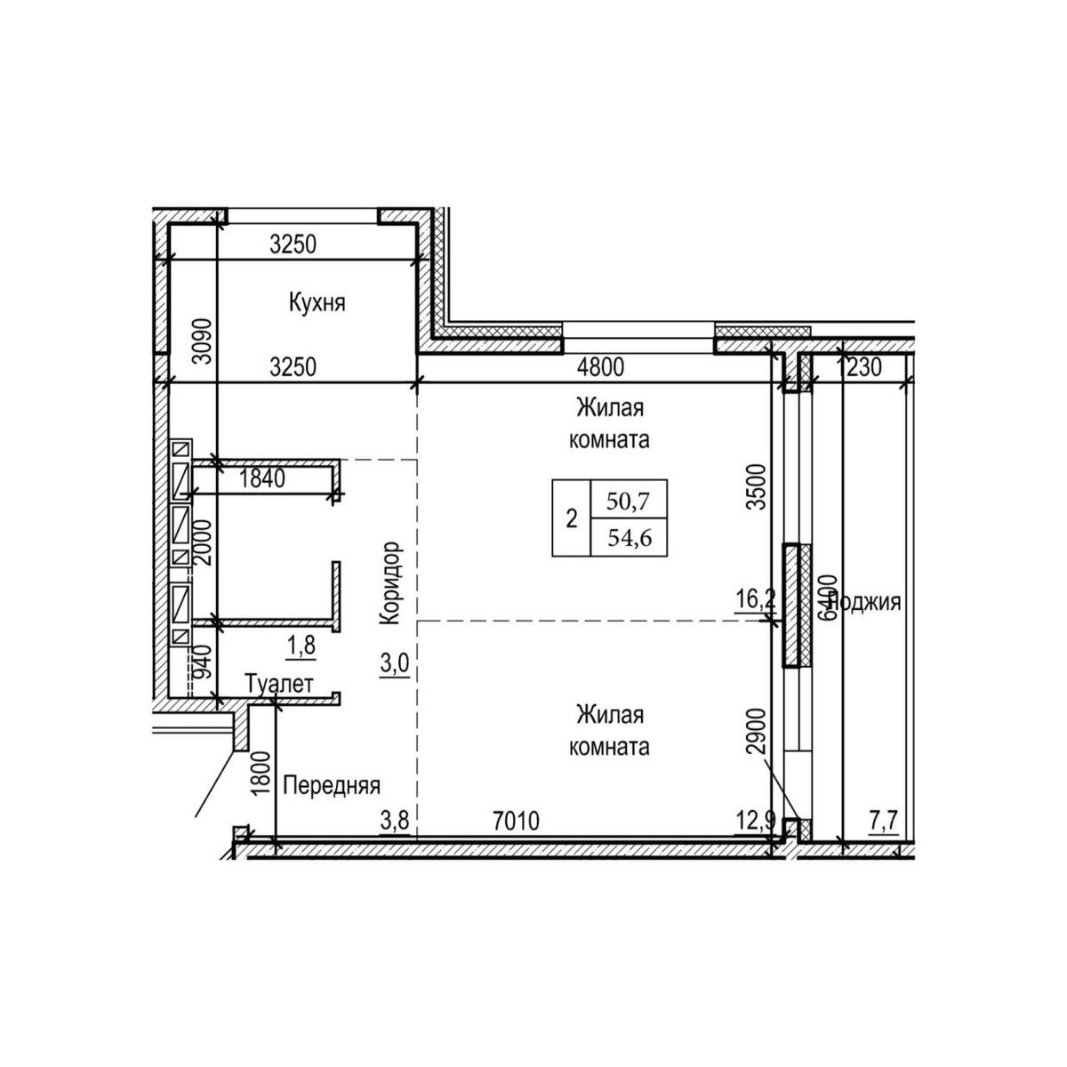 2-комнатная, 54.6 м², № 14-4 в ЖК на Черняховского