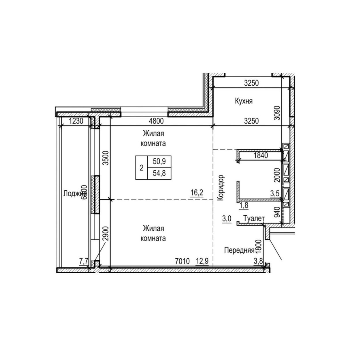 2-комнатная, 54.8 м², № 12-3 в ЖК на Черняховского
