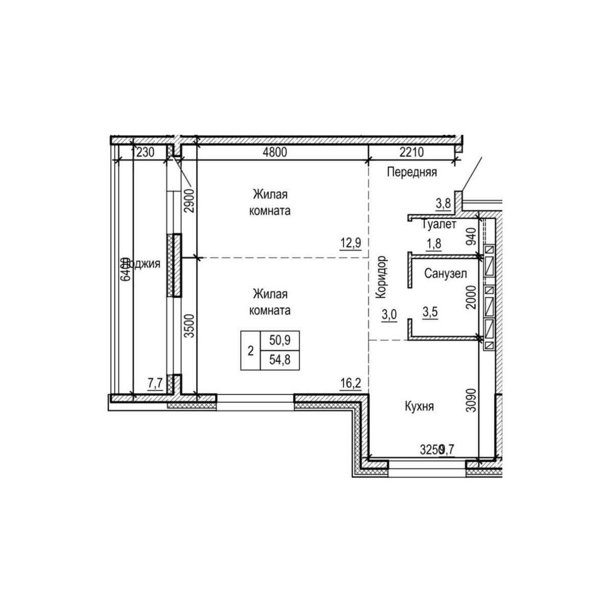 2-комнатная, 54.8 м², № 4-10 в ЖК на Черняховского