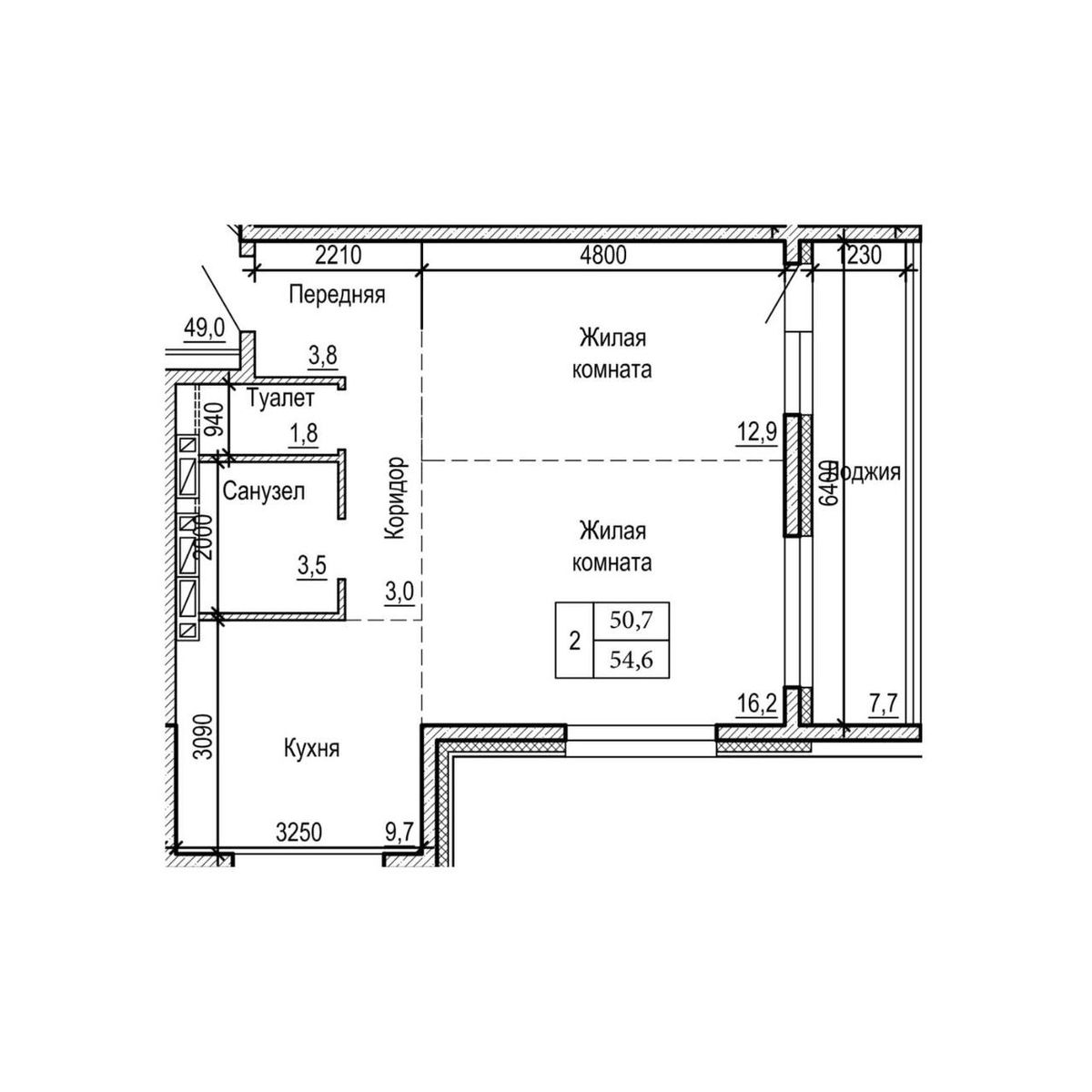 2-комнатная, 54.6 м², № 19-9 в ЖК на Черняховского