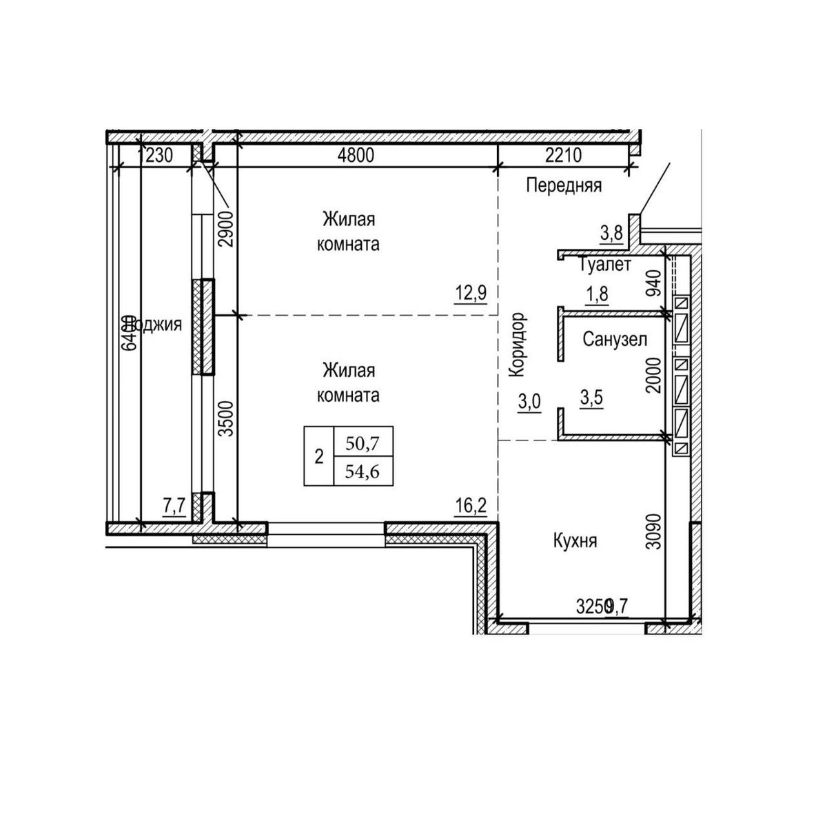 2-комнатная, 54.6 м², № 24-10 в ЖК на Черняховского