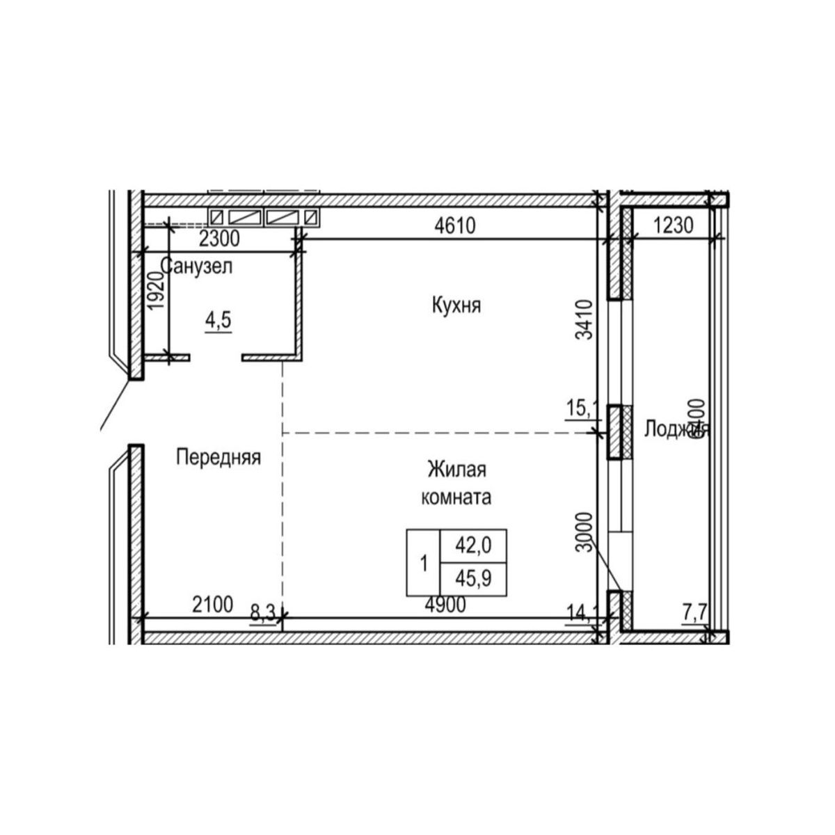 1-комнатная, 45.9 м², № 12-6 в ЖК на Черняховского
