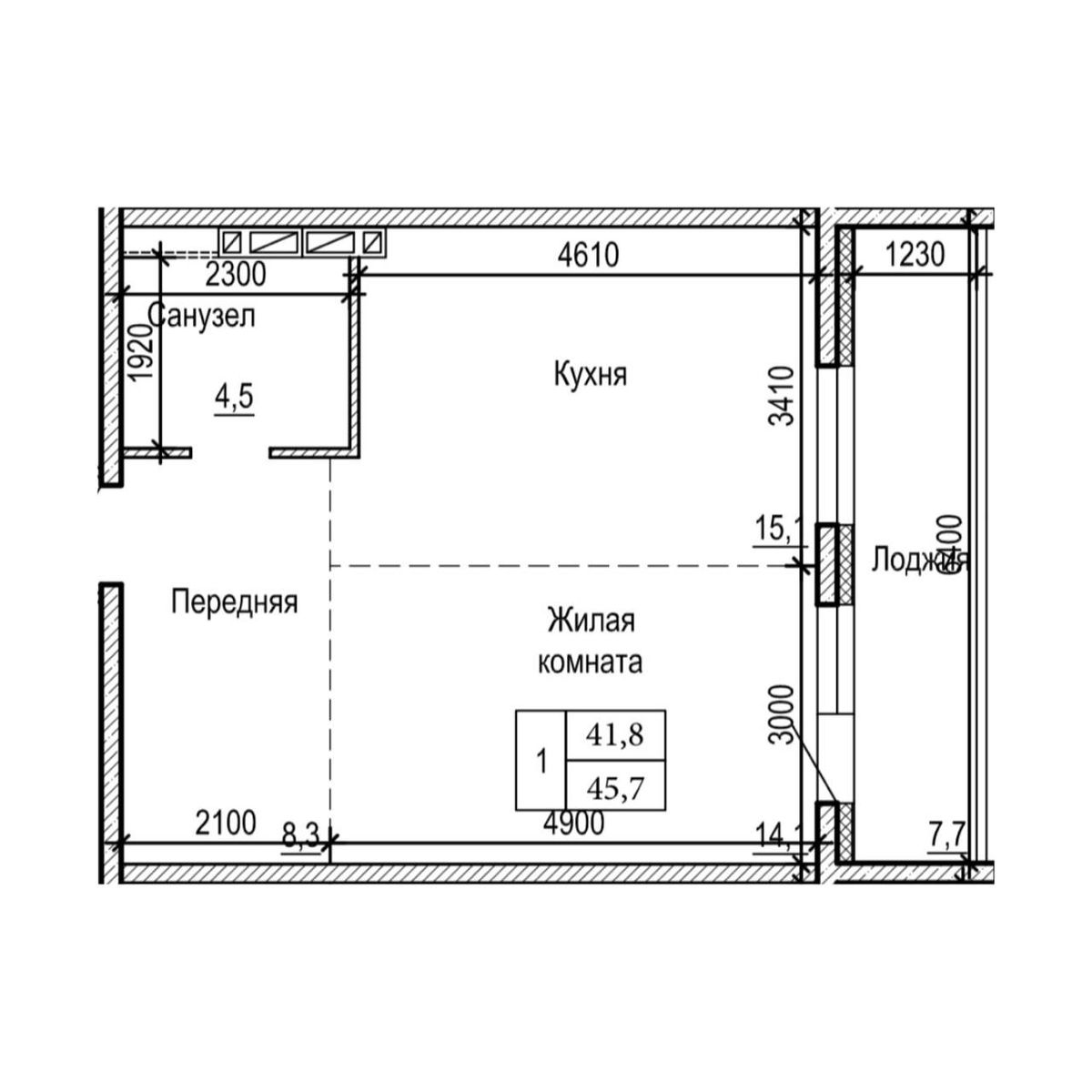 1-комнатная, 45.7 м², № 22-8 в ЖК на Черняховского