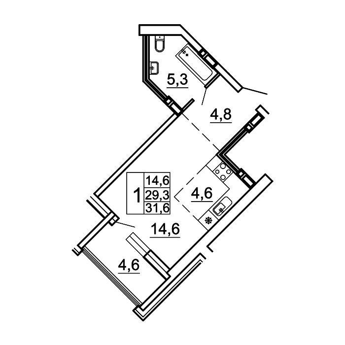 1-комнатная, 31.6 м², № 05-6 в Сингапур