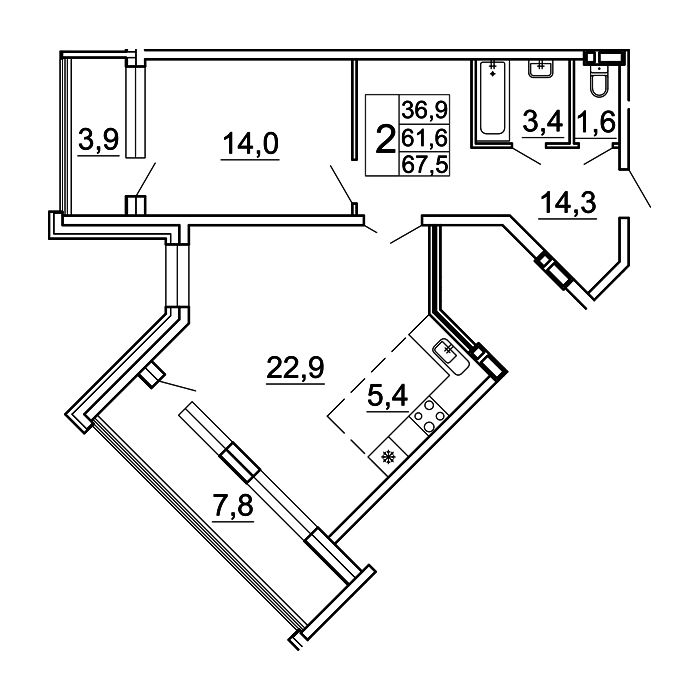 2-комнатная, 67.5 м², № 11-7 в Сингапур
