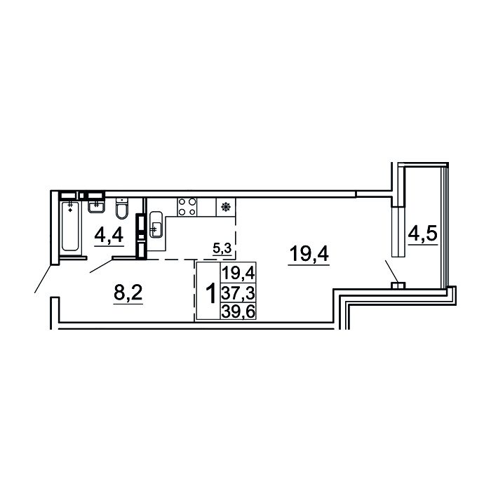 1-комнатная, 39.6 м², № 20-2 в Сингапур