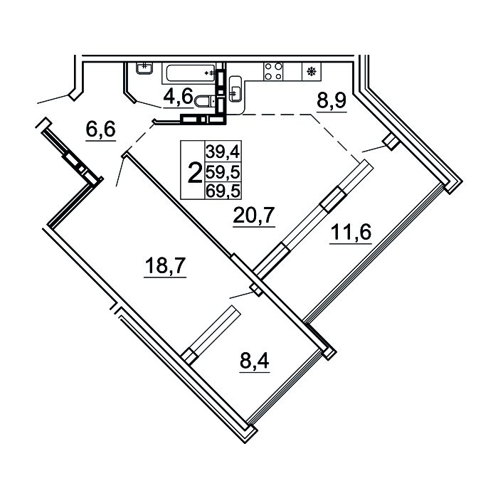 2-комнатная, 69.5 м², № 15-3 в Сингапур