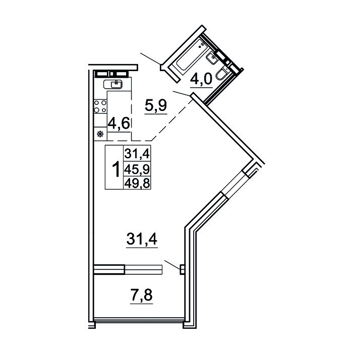 1-комнатная, 49.8 м², № 24-3 в Сингапур