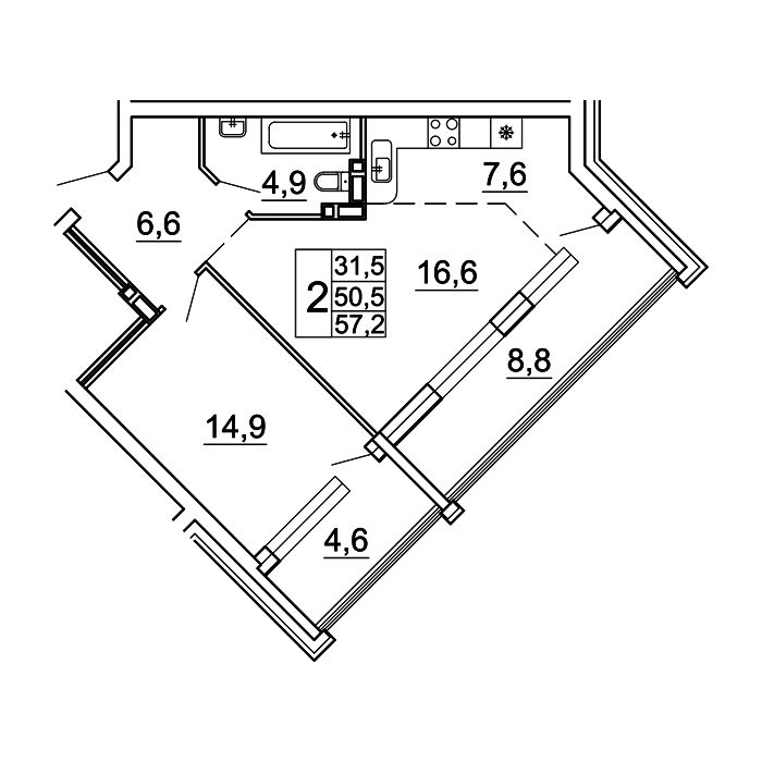 2-комнатная, 57.2 м², № 9-3 в Сингапур