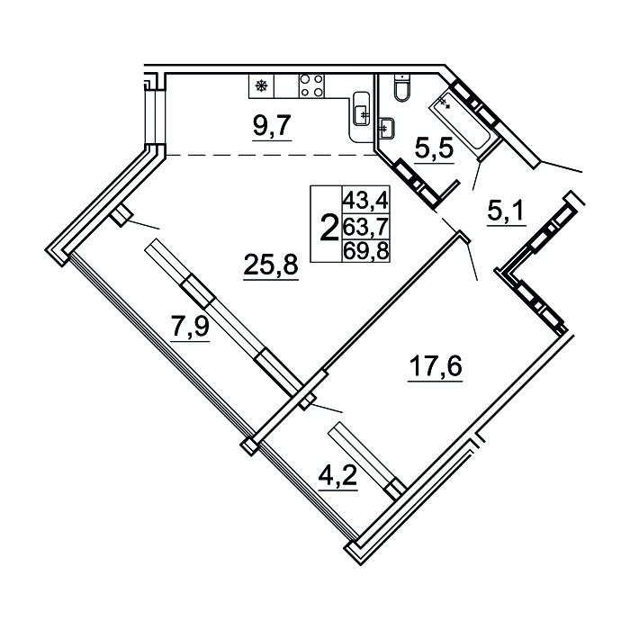 2-комнатная, 69.8 м², № 22-6 в Сингапур