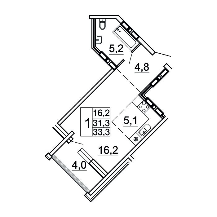 1-комнатная, 33.3 м², № 21-6 в Сингапур