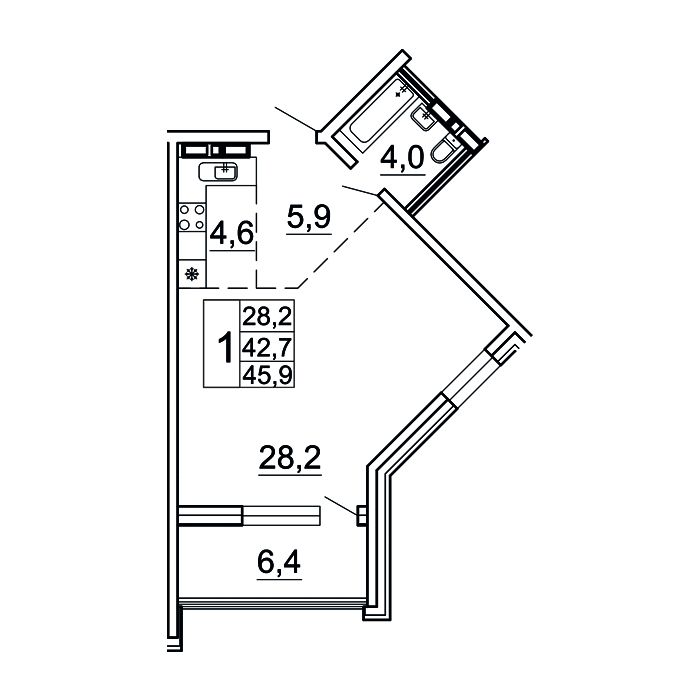 1-комнатная, 45.9 м², № 15-4 в Сингапур