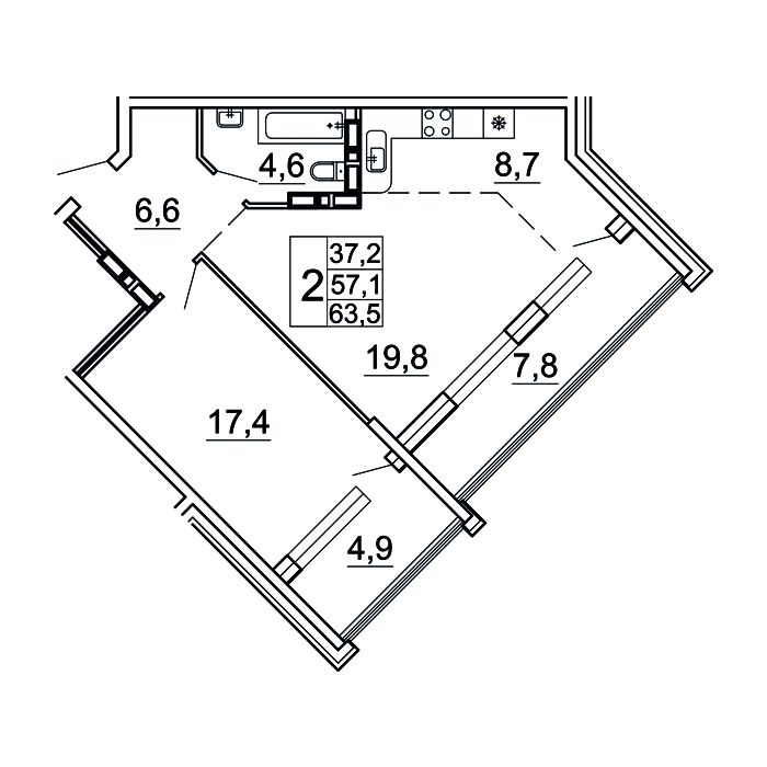 2-комнатная, 63.5 м², № 13-3 в Сингапур