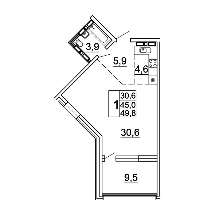 1-комнатная, 49.8 м², № 16-5 в Сингапур