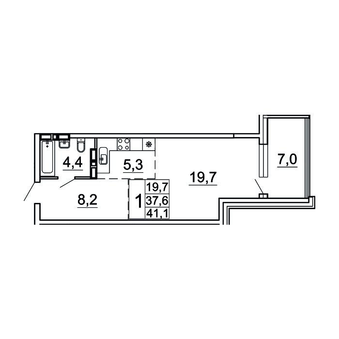 1-комнатная, 41.1 м², № 15-2 в Сингапур